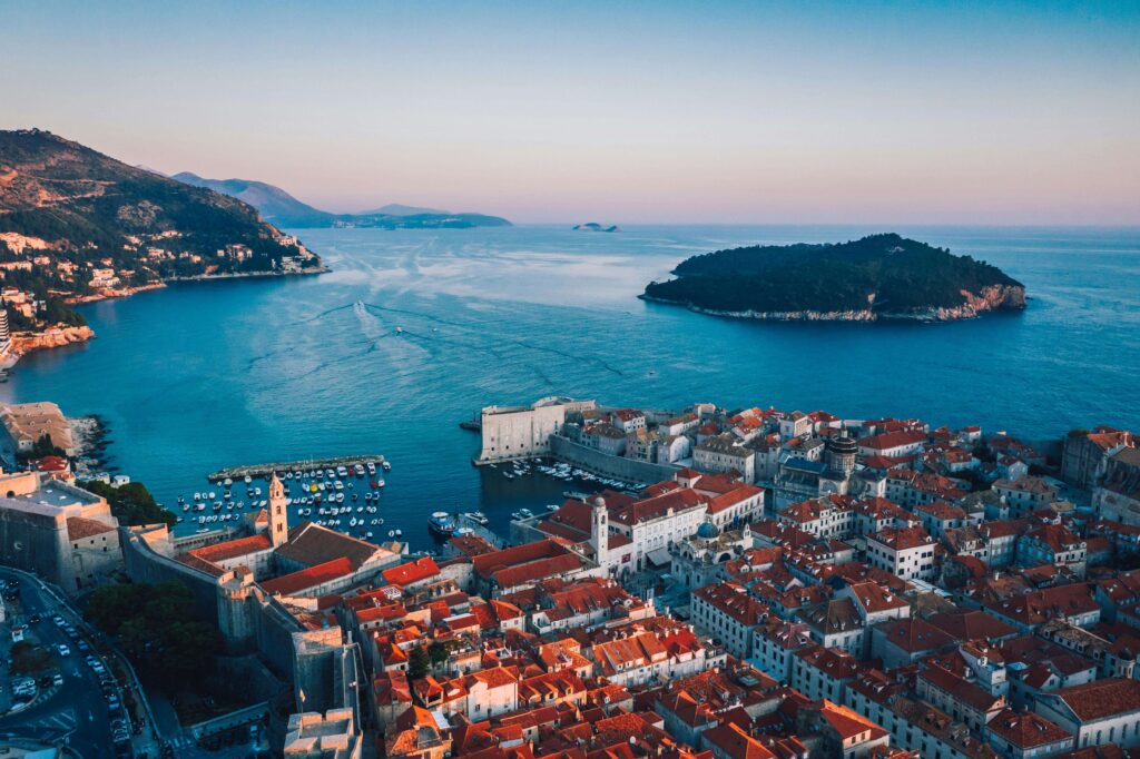 Dubrovnik Croatia. view of the harbour, sea and the town